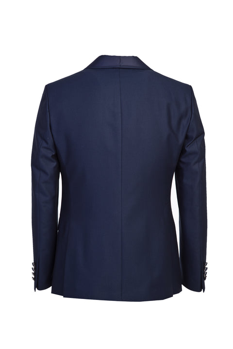 Açık Lacivert 7 Drop Slim Fit Dar Kesim Şal Yaka Yelekli Smokin & Damatlık