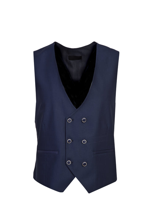 Açık Lacivert 7 Drop Slim Fit Dar Kesim Şal Yaka Yelekli Smokin & Damatlık