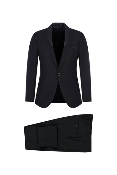  Siyah Slim Fit Dar Kesim Şal Yaka Smokin & Damatlık
