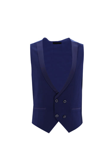 Koyu Mavi  Slim Fit Dar Kesim Sivri Yaka Yelekli Smokin & Damatlık