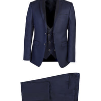 Koyu Mavi  Mono Yaka 7 Drop Slim Fit Dar Kesim Desenli Smokin & Damatlık