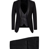 Siyah Mono Yaka Yelekli Slim Fit Dar Kesim Smokin / Damatlık