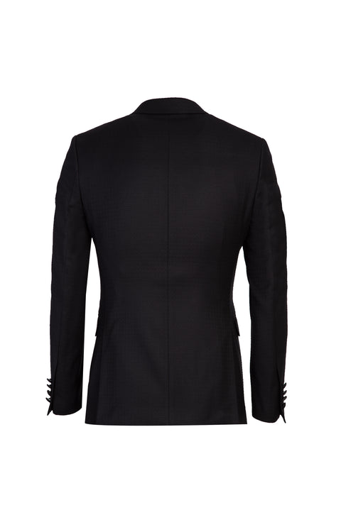 Siyah Mono Yaka 7 Drop Slim Fit Dar Kesim Desenli Smokin & Damatlık