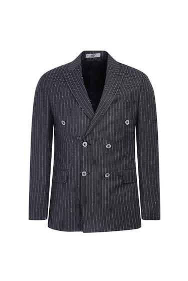  Açık Antrasit Kruvaze Slim Fit Dar Kesim Çizgili Ceket