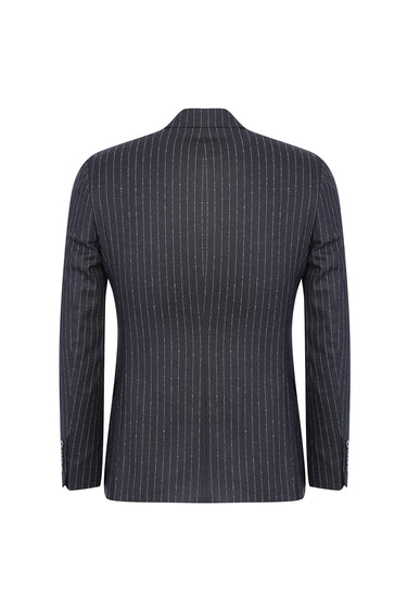 Açık Antrasit Kruvaze Slim Fit Dar Kesim Çizgili Ceket