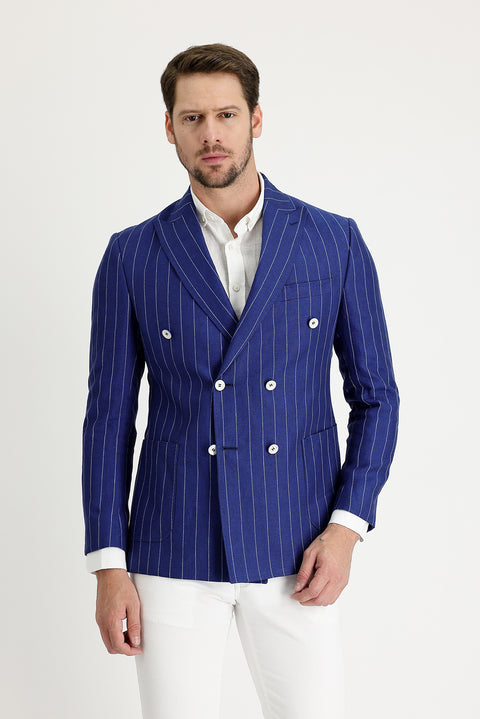 Orta Lacivert 7 Drop Slim Fit Dar Kesim Ceket