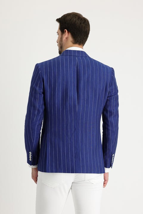 Orta Lacivert 7 Drop Slim Fit Dar Kesim Ceket