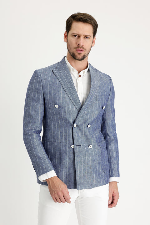 Koyu Mavi  7 Drop Slim Fit Dar Kesim Ceket