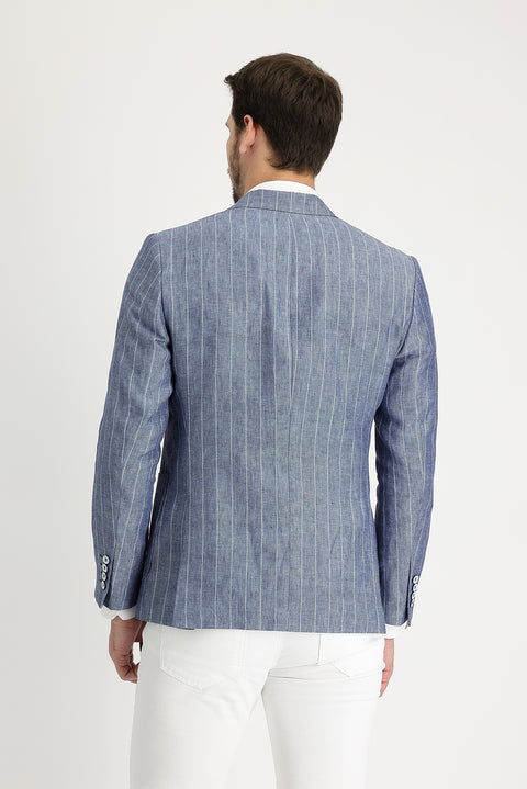 Koyu Mavi  7 Drop Slim Fit Dar Kesim Ceket