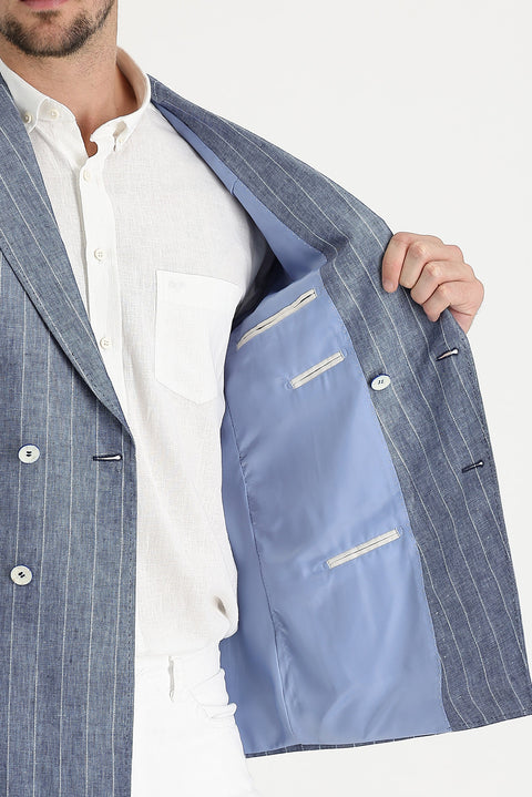 Koyu Mavi  7 Drop Slim Fit Dar Kesim Ceket