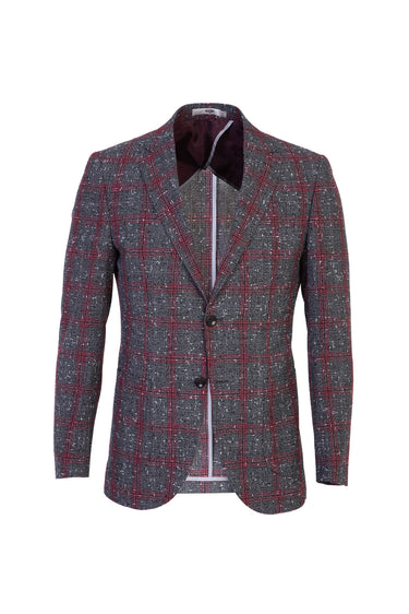 Koyu Bordo Ekose Slim Fit Dar Kesim Ceket