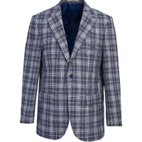 Koyu Lacivert 4 Drop Relaxed Fit Rahat Kesim Ekose Keten Karışımlı Ceket