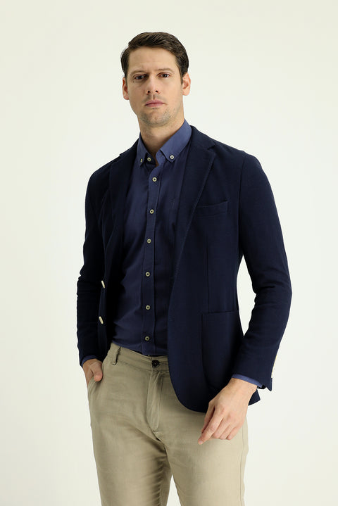 Black Navy 7 Drop Slim Fit Patterned Sporty Knitted Cotton Jacket