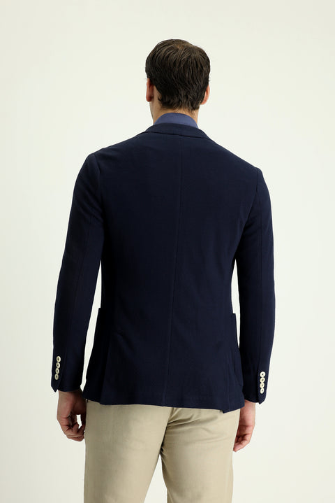 Black Navy 7 Drop Slim Fit Patterned Sporty Knitted Cotton Jacket