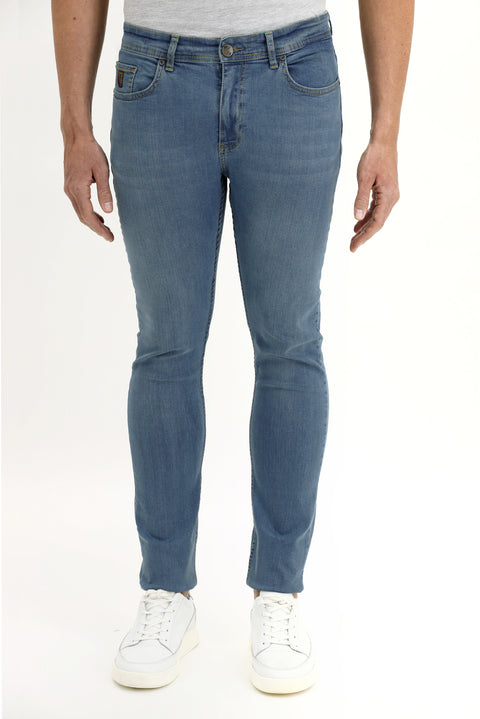 Light Blue Regular Fit Standard Cut Lycra Denim Pants