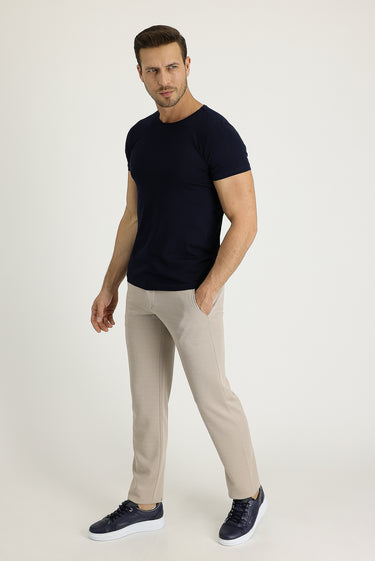 Orta Bej Regular Fit Beli Lastikli İpli Pantolon