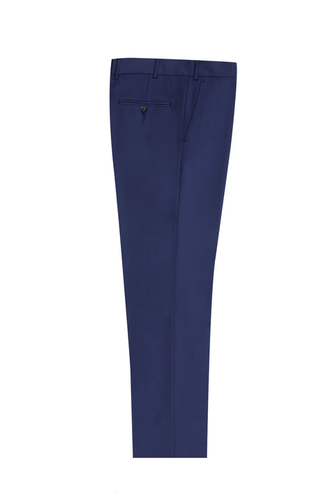 Dark Blue 7 Drop Slim Fit Narrow Cut Classic Wool Fabric Trousers