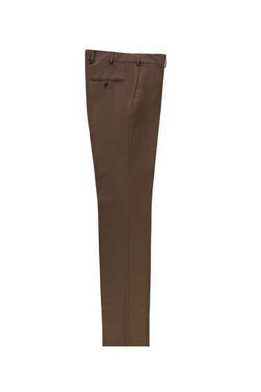 Koyu Vizon Slim Fit Dar Kesim Yünlü Klasik Kumaş Pantolon