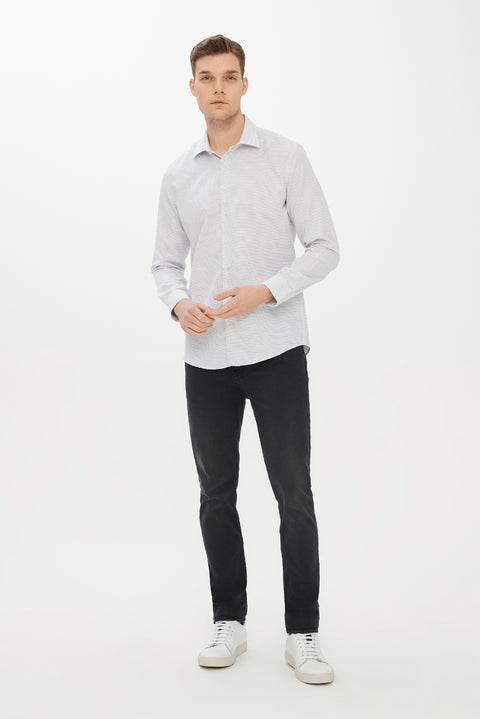 Siyah Uzun Kol Slim Fit Dar Kesim Desenli Gömlek