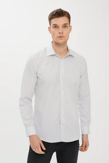 Siyah Uzun Kol Slim Fit Dar Kesim Desenli Gömlek