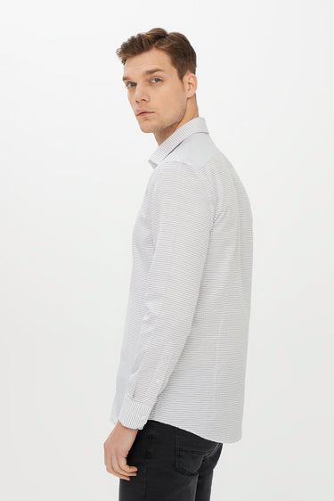 Siyah Uzun Kol Slim Fit Dar Kesim Desenli Gömlek