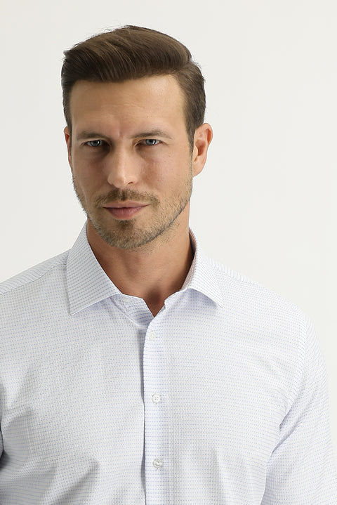 Uçuk Mavi Uzun Kol Slim Fit Dar Kesim Desenli Gömlek