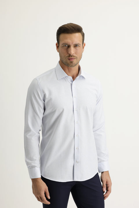 Uçuk Mavi Uzun Kol Slim Fit Dar Kesim Desenli Gömlek