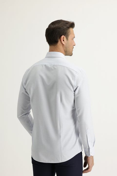 Uçuk Mavi Uzun Kol Slim Fit Dar Kesim Desenli Gömlek