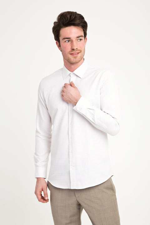 Açık Kahve  Uzun Kol Slim Fit Dar Kesim Desenli Gömlek