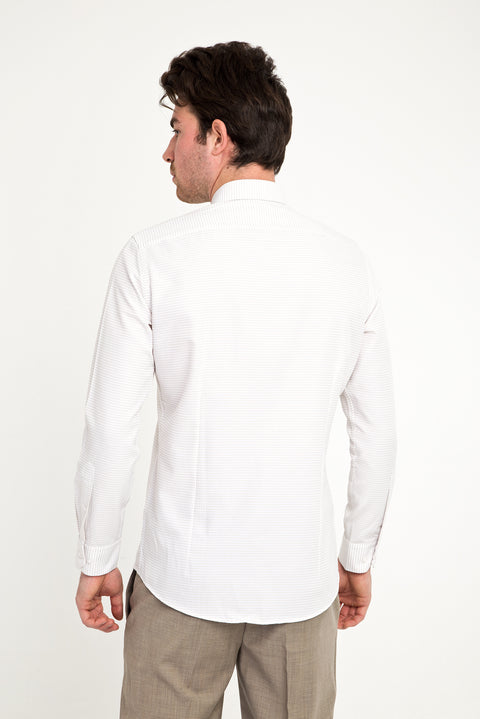 Açık Kahve  Uzun Kol Slim Fit Dar Kesim Desenli Gömlek