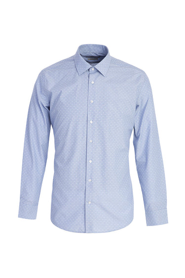 Orta Lacivert Uzun Kol Slim Fit Dar Kesim Desenli Gömlek