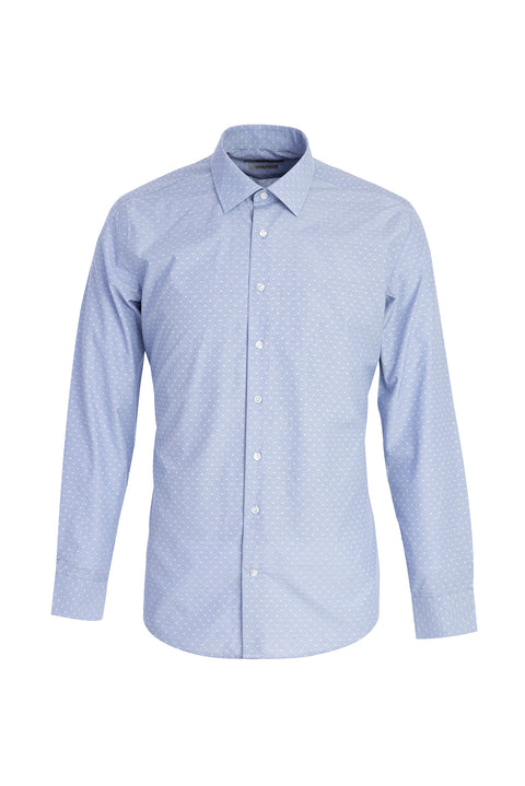 Orta Lacivert Uzun Kol Slim Fit Dar Kesim Desenli Gömlek