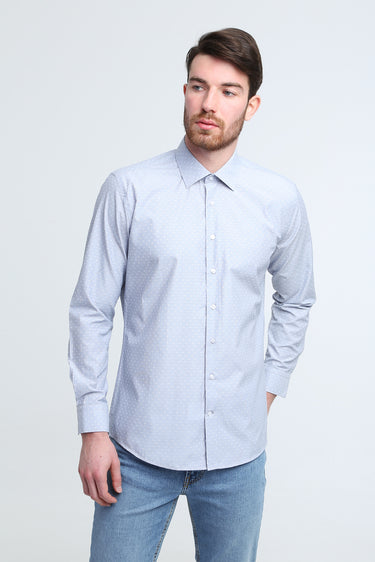 Koyu Mavi  Uzun Kol Slim Fit Dar Kesim Desenli Gömlek