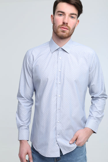 Koyu Mavi  Uzun Kol Slim Fit Dar Kesim Desenli Gömlek