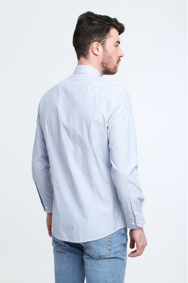 Koyu Mavi  Uzun Kol Slim Fit Dar Kesim Desenli Gömlek