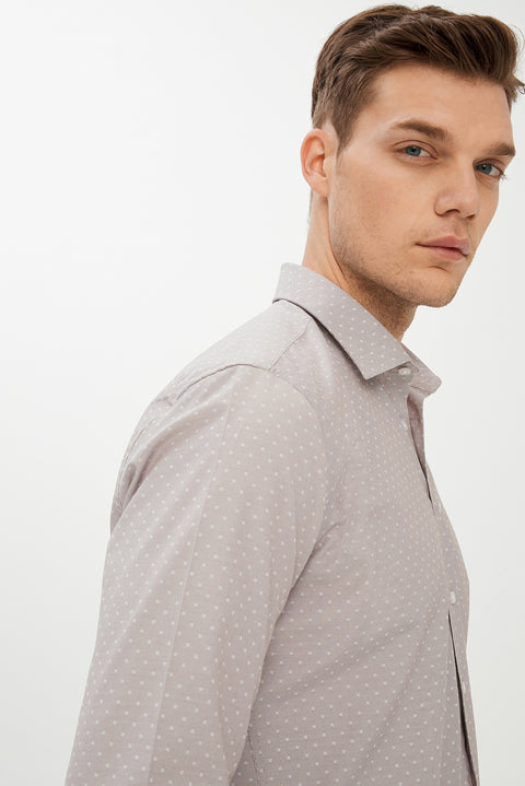 Orta Kahve Uzun Kol Slim Fit Dar Kesim Desenli Gömlek