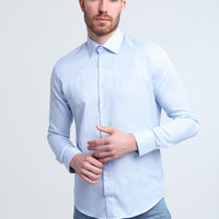 Açık Mavi Uzun Kol Slim Fit Dar Kesim Desenli Gömlek