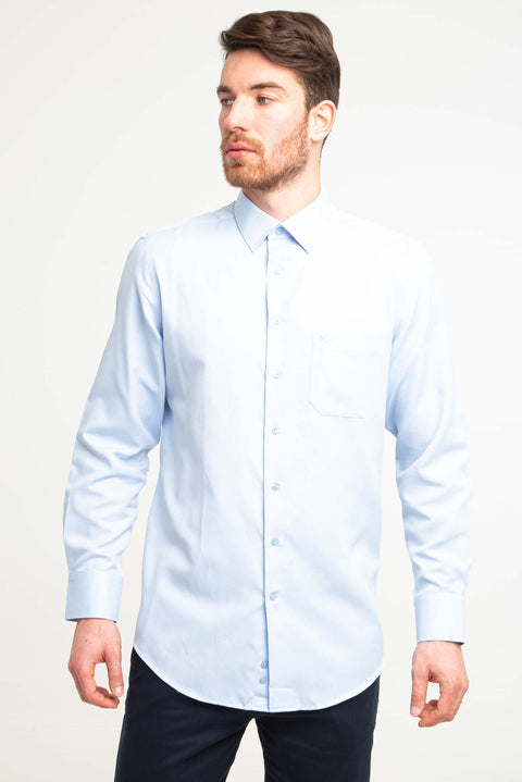 Uçuk Mavi Uzun Kol Desenli Klasik Gömlek