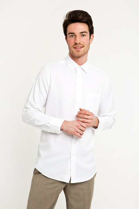 Beyaz Uzun Kol Desenli Klasik Gömlek