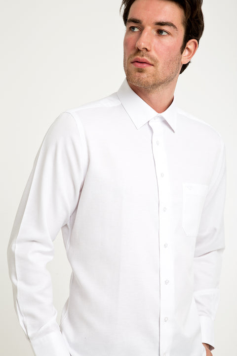 Beyaz Uzun Kol Desenli Klasik Gömlek