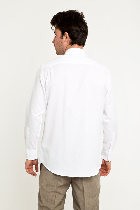 Beyaz Uzun Kol Desenli Klasik Gömlek