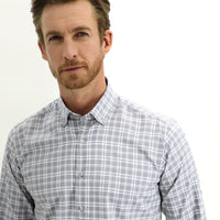 Orta Gri Uzun Kol Regular Fit Ekose Spor Pamuklu Gömlek