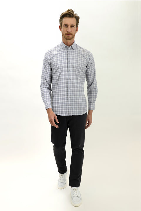 Orta Gri Uzun Kol Regular Fit Ekose Spor Gömlek