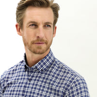 Orta Lacivert Uzun Kol Regular Fit Ekose Gömlek