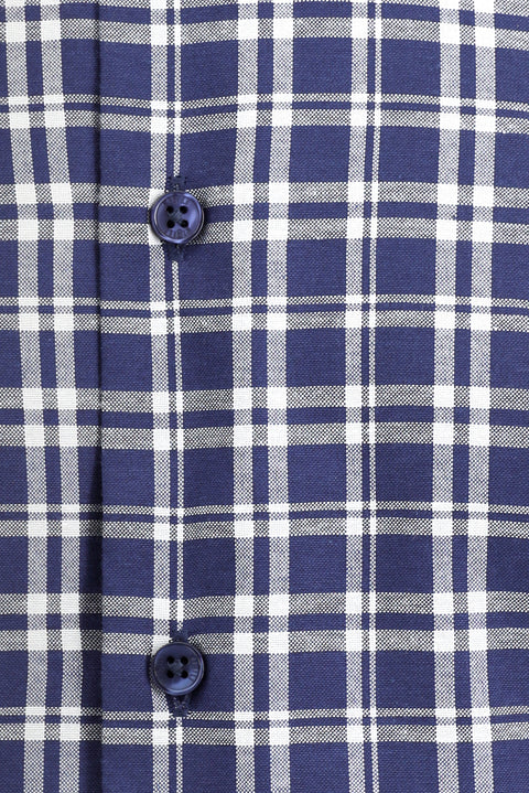 Orta Lacivert Uzun Kol Regular Fit Ekose Spor Gömlek