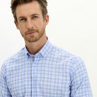 Gök Mavisi Uzun Kol Regular Fit Ekose Spor Gömlek