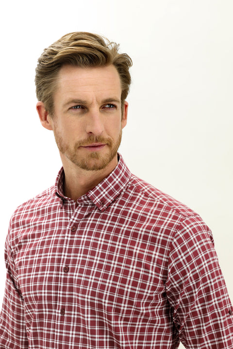 Koyu Bordo Uzun Kol Regular Fit Ekose Spor Gömlek