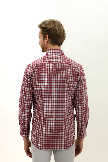 Koyu Bordo Uzun Kol Regular Fit Ekose Spor Gömlek