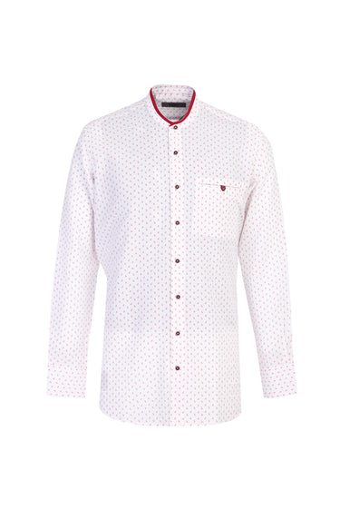  Mercan Kırmızı Uzun Kol Hakim Yaka Regular Fit Baskılı Spor Pamuk Gömlek