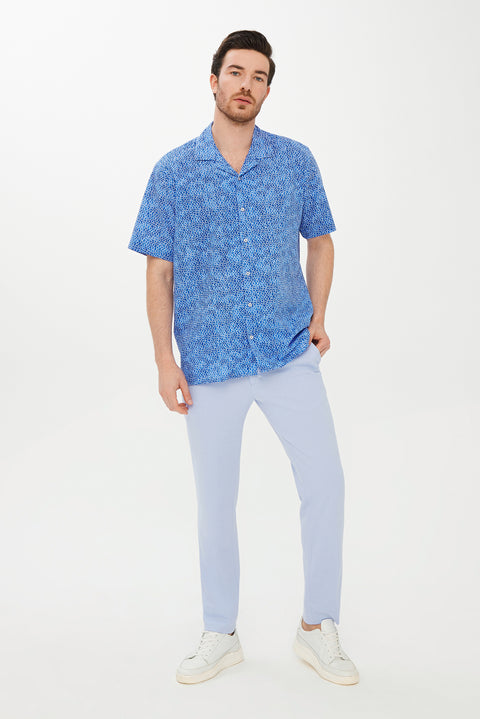 Mavi Kısa Kol Regular Fit Baskılı Spor Pamuk Gömlek